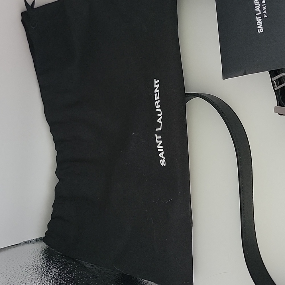 NWT Saint Laurent YSL Black Leather Belt with Silver Buckle - Picture 7 of 10